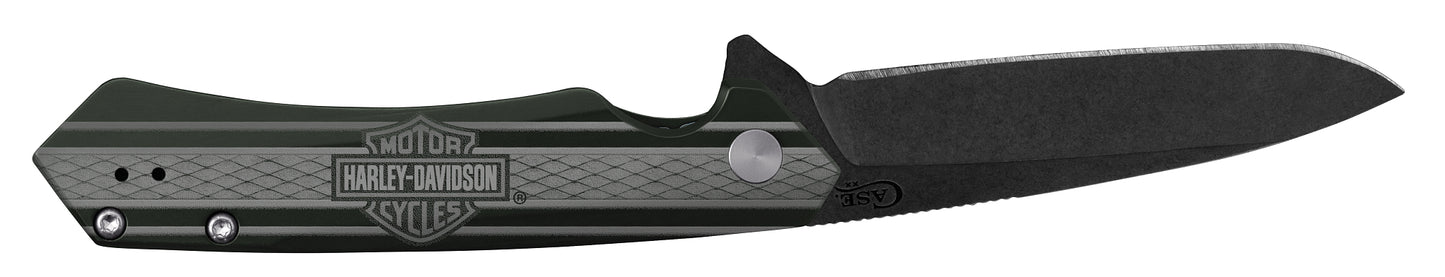 Harley Davidson® Embellished Smooth OD Green Anodized Aluminum Handle Kinzua Open