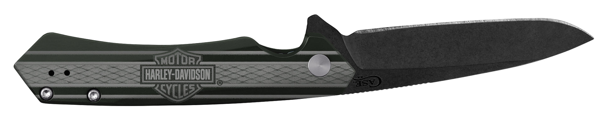 Harley Davidson® Embellished Smooth OD Green Anodized Aluminum Handle Kinzua Open