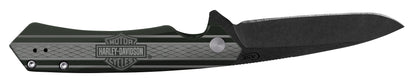 Harley Davidson® Embellished Smooth OD Green Anodized Aluminum Handle Kinzua Open