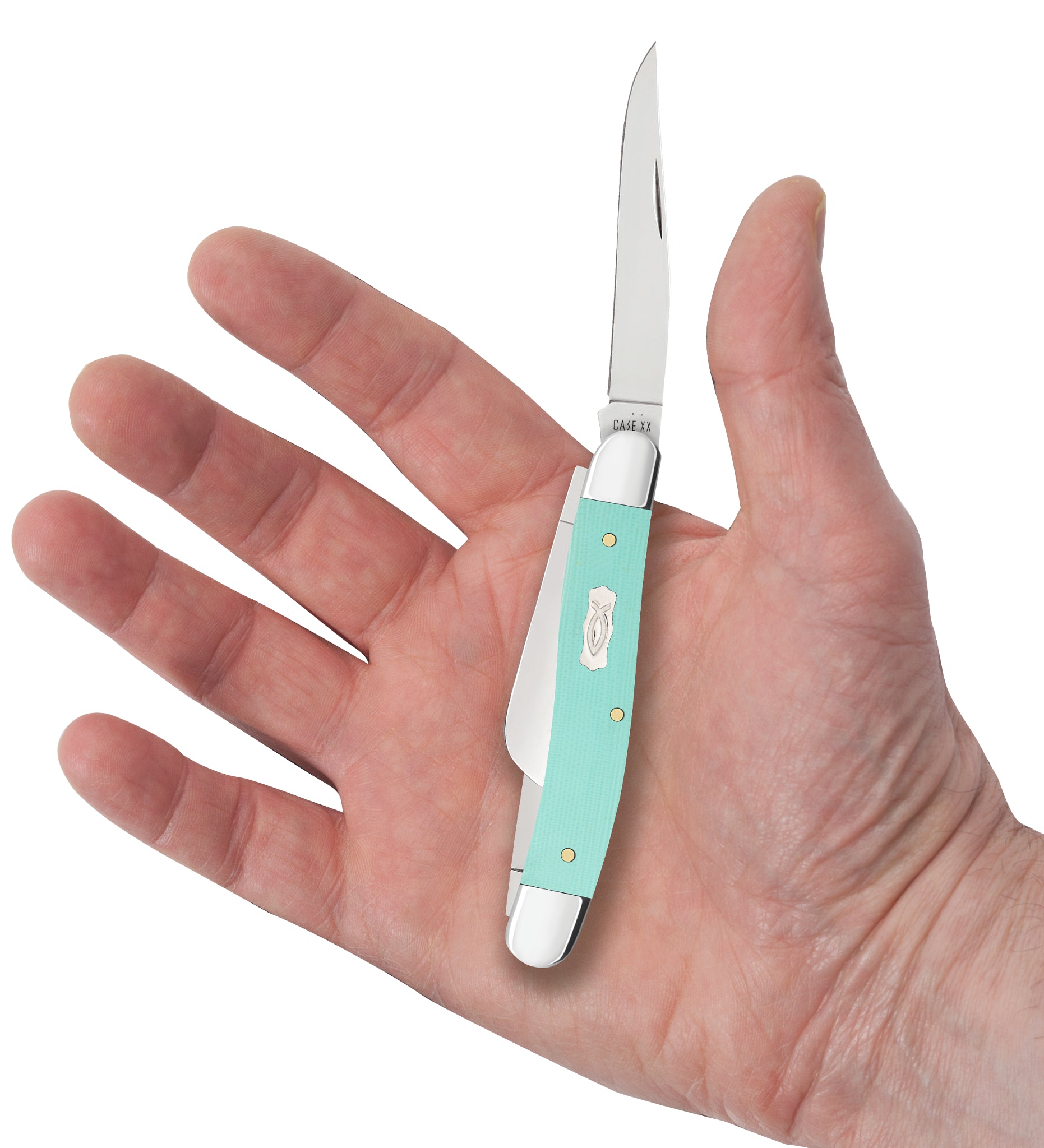 Smooth Seafoam Green G-10 Medium Stockman '18 in Hand