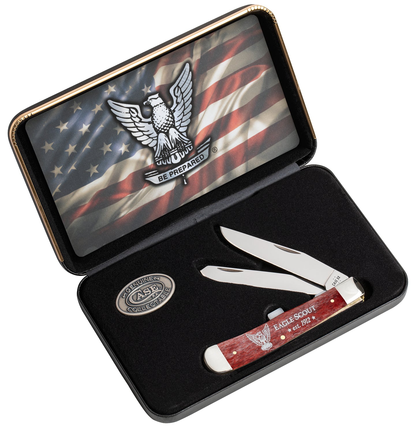 Scouting America Embellished Smooth Old Red Bone Trapper Gift Set in Packaging with Lid Open