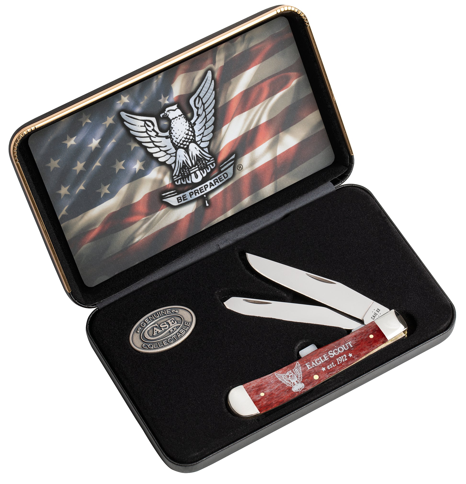 Scouting America Embellished Smooth Old Red Bone Trapper Gift Set in Packaging with Lid Open