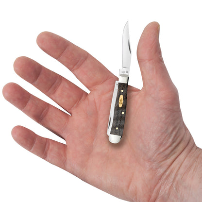 Smooth Black Curly Oak Wood Tiny Trapper in Hand