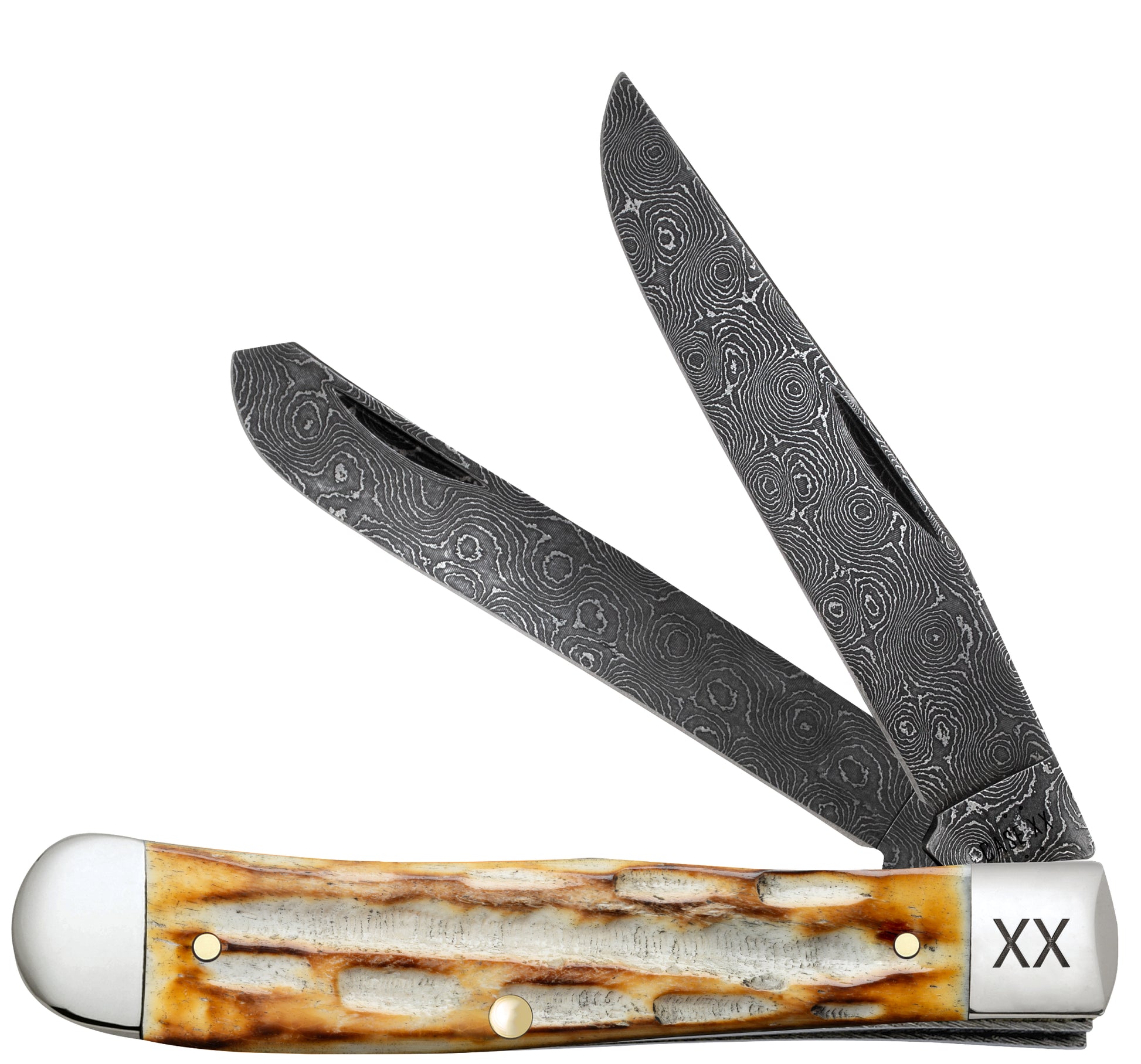 Deep Canyon Jigged Burnt Natural Bone Raindrop Damascus Trapper Front View