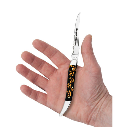 Halloween Jack-o-Lantern Smooth Black Synthetic Medium Texas Toothpick in Hand