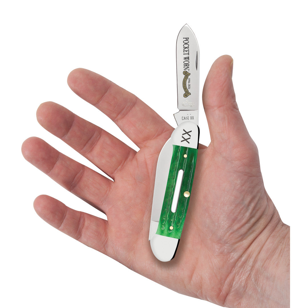 Pocket Worn® Second Cut Jigged Bright Green Bone Canoe in Hand