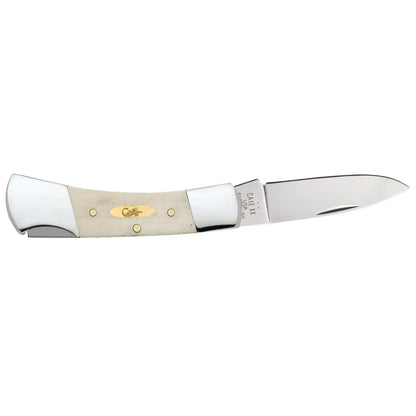 Smooth Natural Bone Lockback - Brass Bomb Shield Open