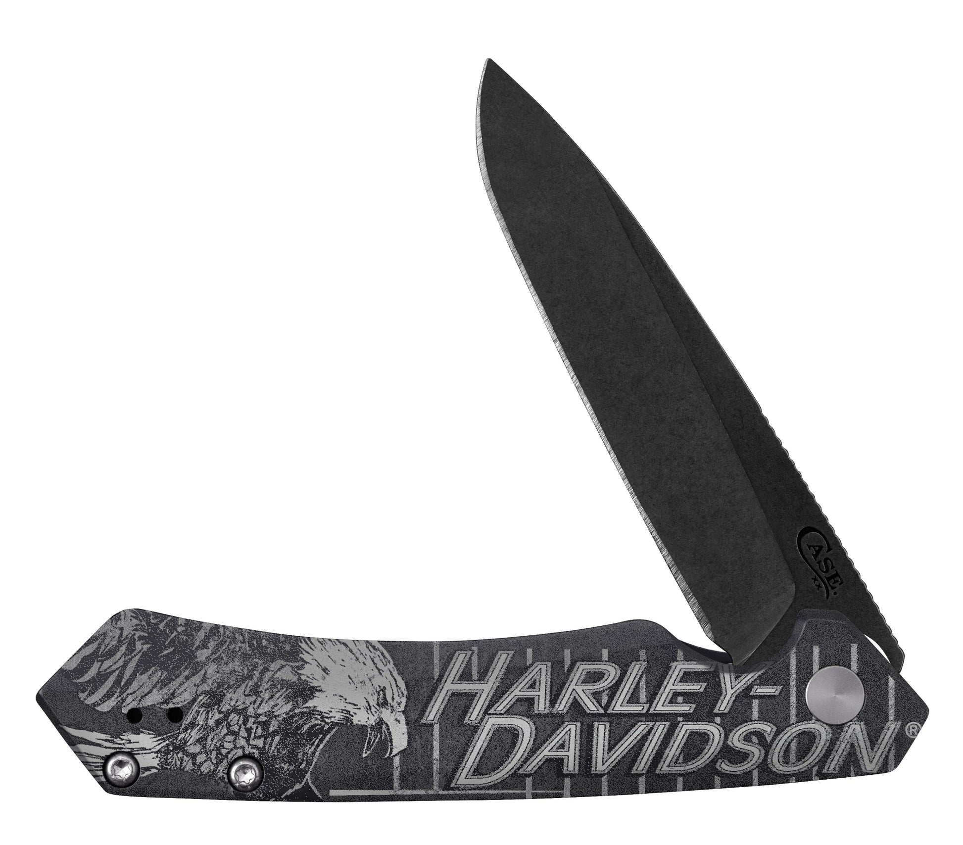 Harley Davidson® Embellished Smooth Black Anodized Aluminum Handle Kinzua Front View
