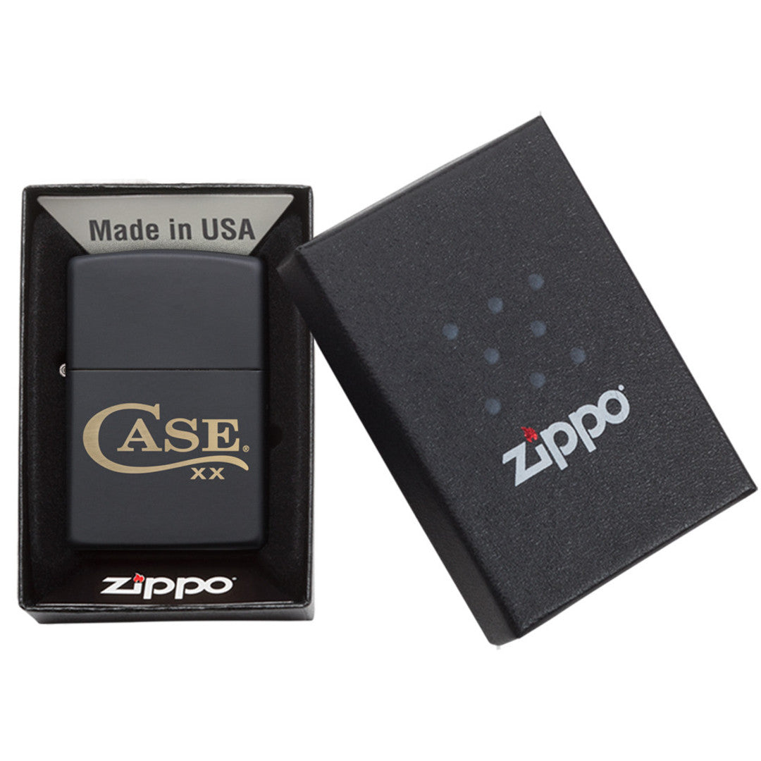 Zippo® Case Logo Black Matte Lighter in its packaging