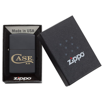 Zippo® Case Logo Black Matte Lighter in its packaging