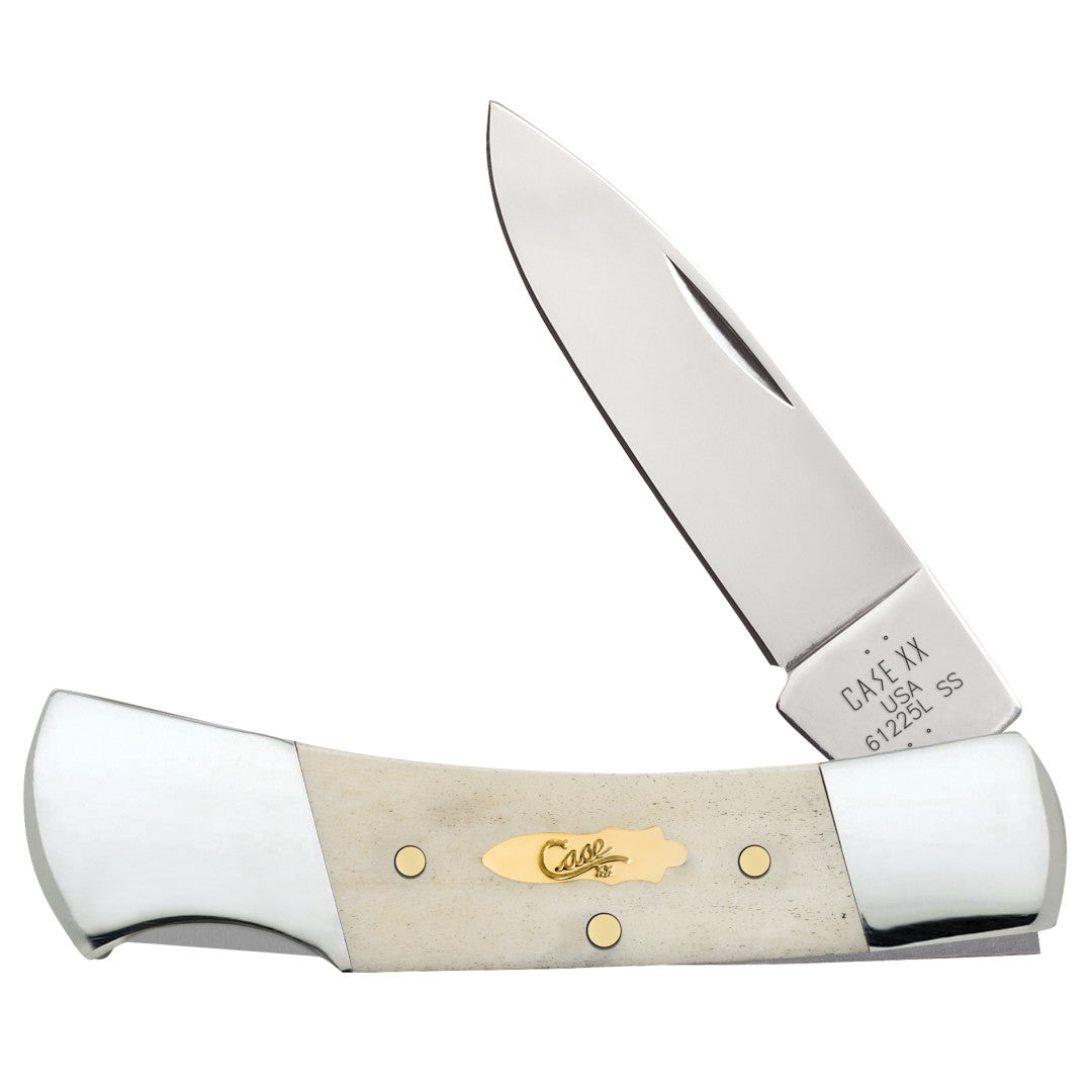 Smooth Natural Bone Lockback - Brass Bomb Shield Front View