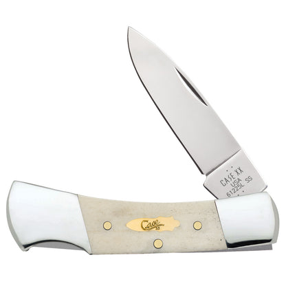 Smooth Natural Bone Lockback - Brass Bomb Shield Front View