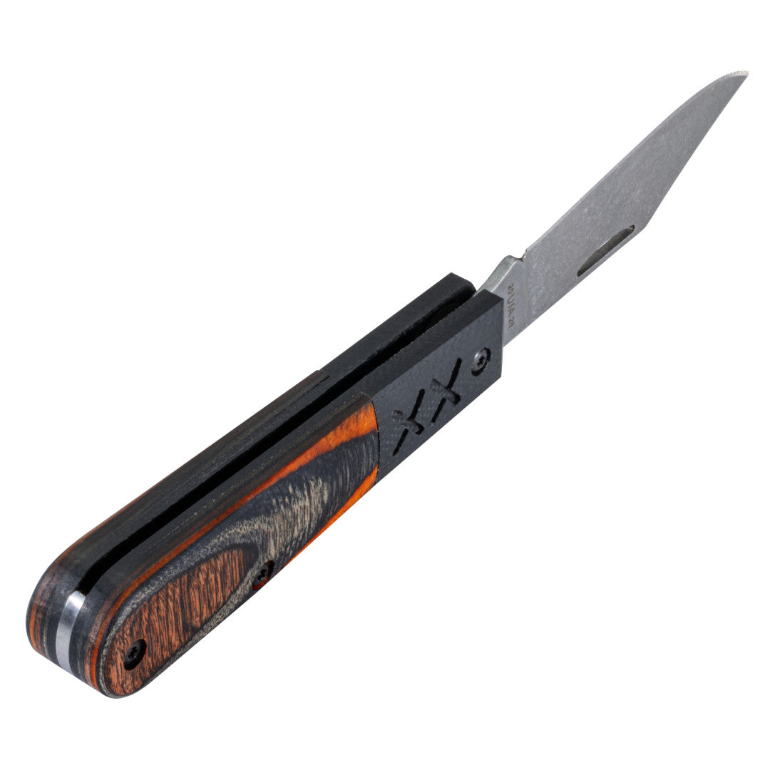 Crossroads™ Sloped Ember Glow DymaLux Wood w/ Black G-10 XR Barlow Opened at an Angle