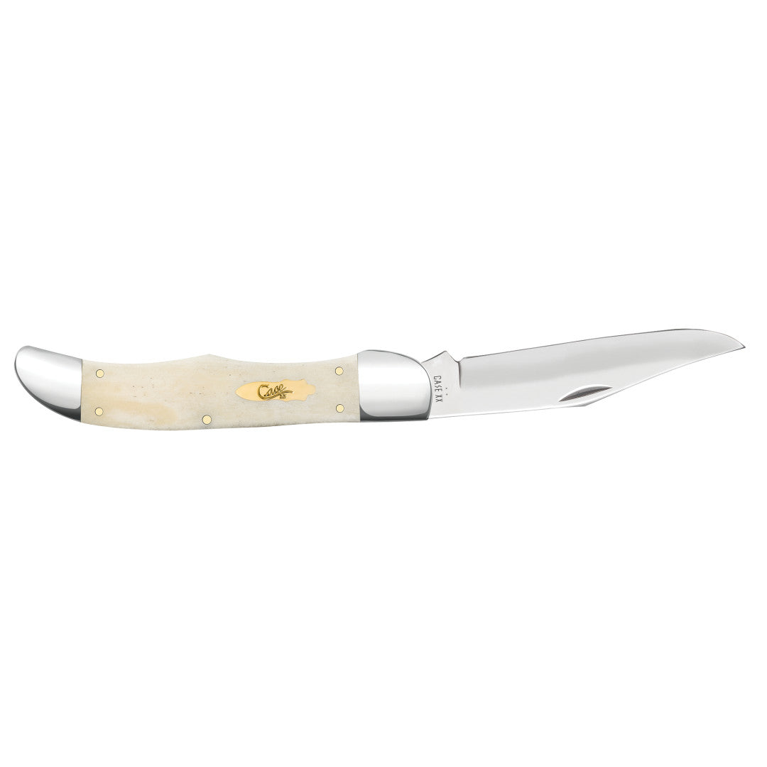 Smooth Natural Bone Folding Hunter - Brass Bomb Shield Open
