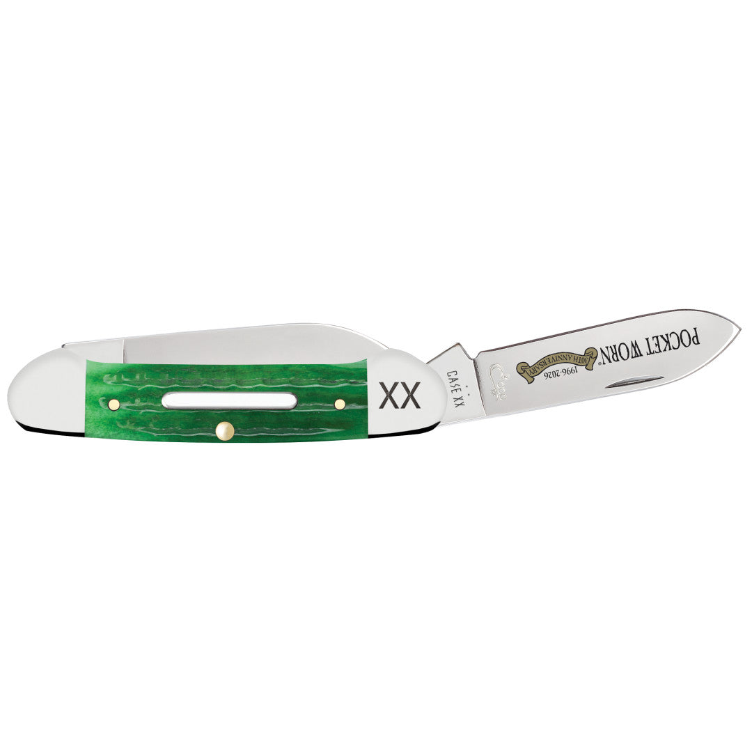 Pocket Worn® Second Cut Jigged Bright Green Bone Canoe Open