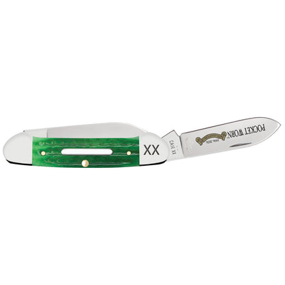 Pocket Worn® Second Cut Jigged Bright Green Bone Canoe Open