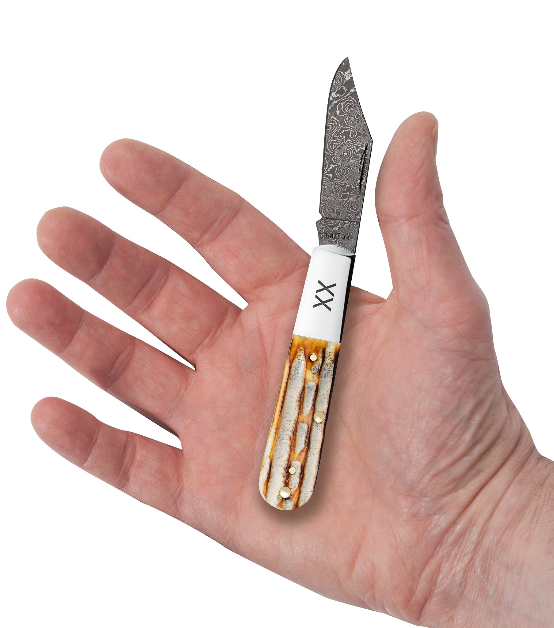 Deep Canyon Jigged Burnt Natural Bone Raindrop Damascus Barlow In Hand