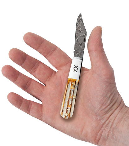 Deep Canyon Jigged Burnt Natural Bone Raindrop Damascus Barlow In Hand