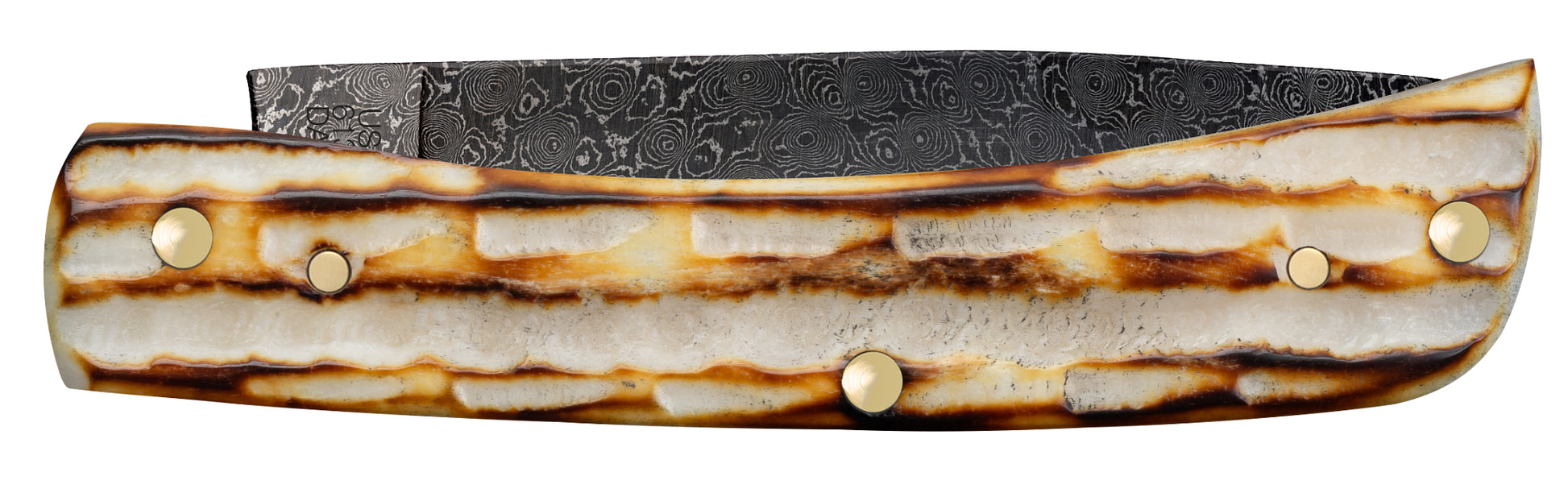 Deep Canyon Jigged Burnt Natural Bone Raindrop Damascus Sod Buster Jr Closed