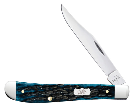 Pocket Worn® Peach Seed Jigged Mediterranean Blue Bone Slimline Trapper Front View