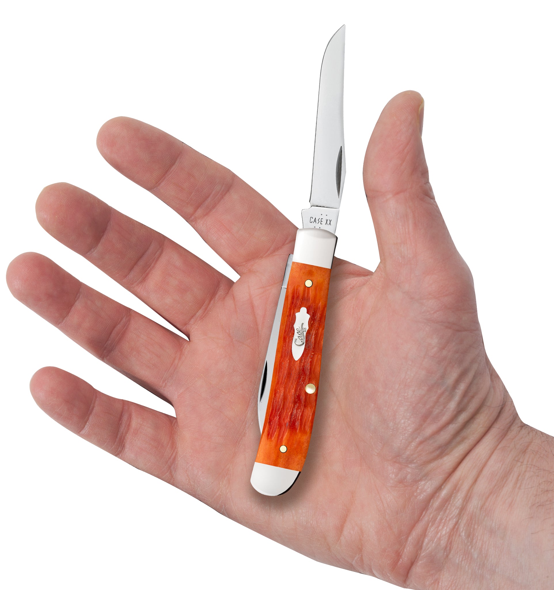Crandall Jigged Tequila Sunrise Bone Mini Trapper in Hand