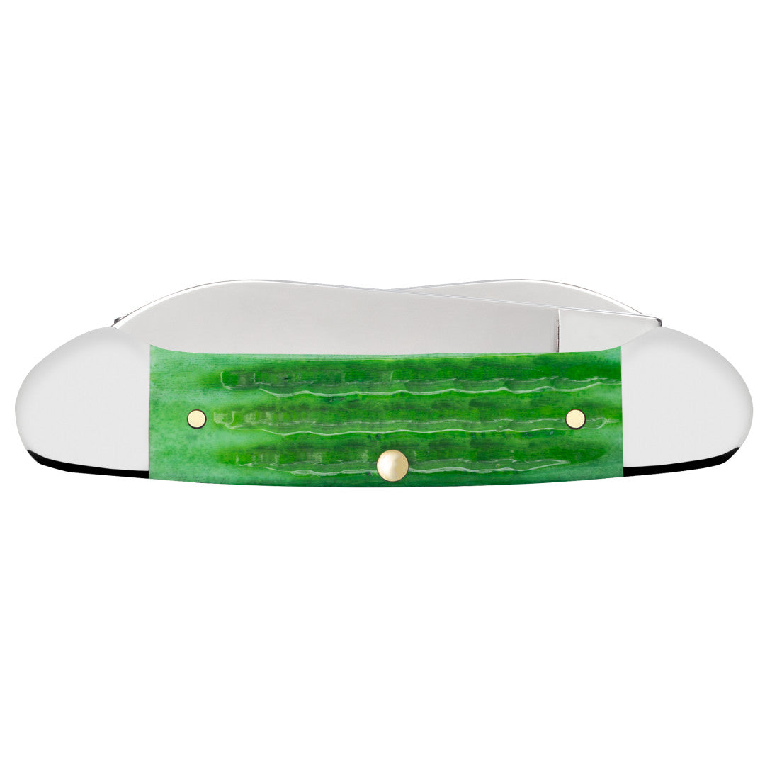 Pocket Worn® Second Cut Jigged Bright Green Bone Canoe Closed