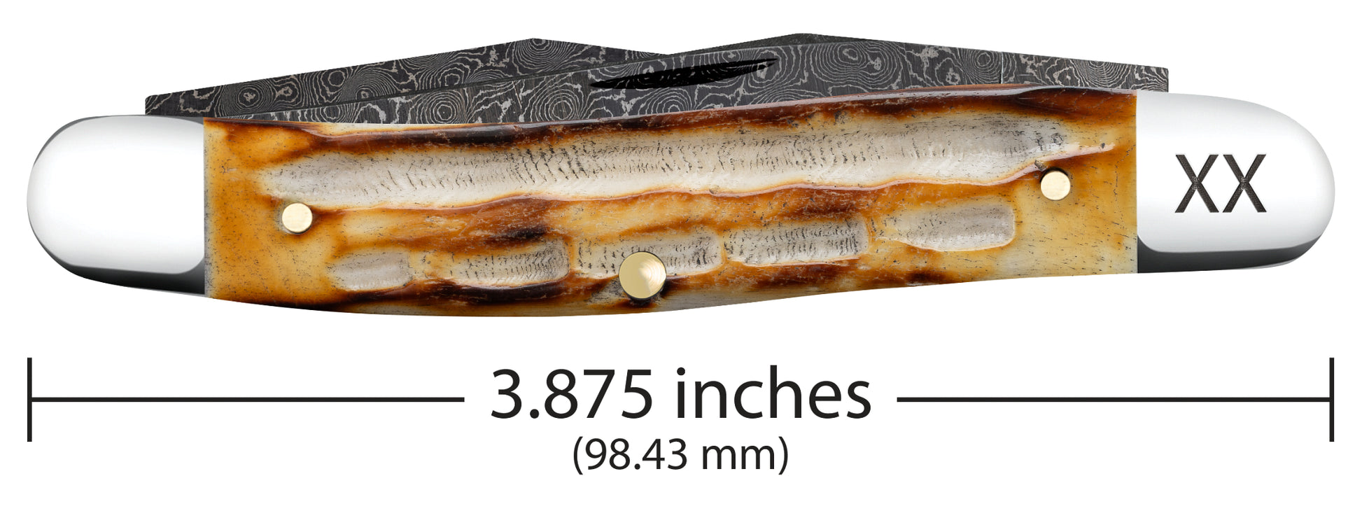 Deep Canyon Jigged Burnt Natural Bone Raindrop Damascus Muskrat Dimensions