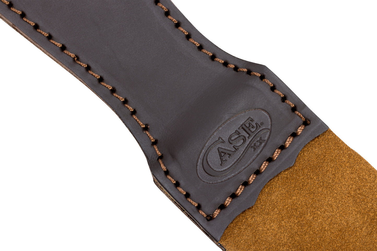Close up of Leather Strop showing the embellished Case logo