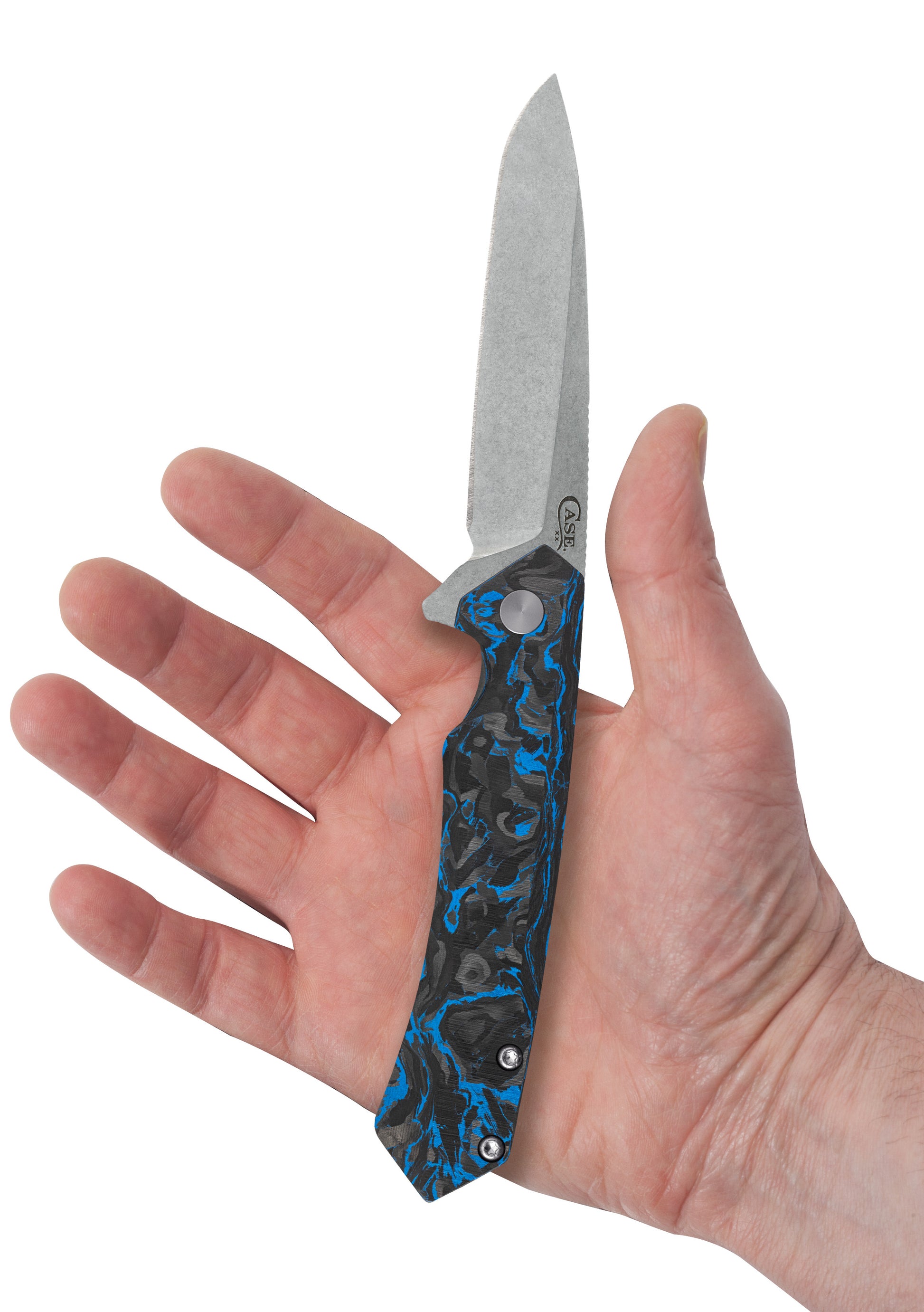 Blue and Black Carbon Fiber Kinzua® in hand