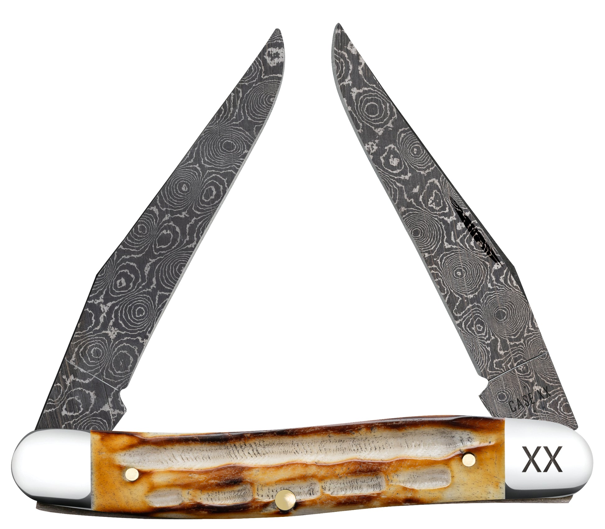 Deep Canyon Jigged Burnt Natural Bone Raindrop Damascus Muskrat Front View