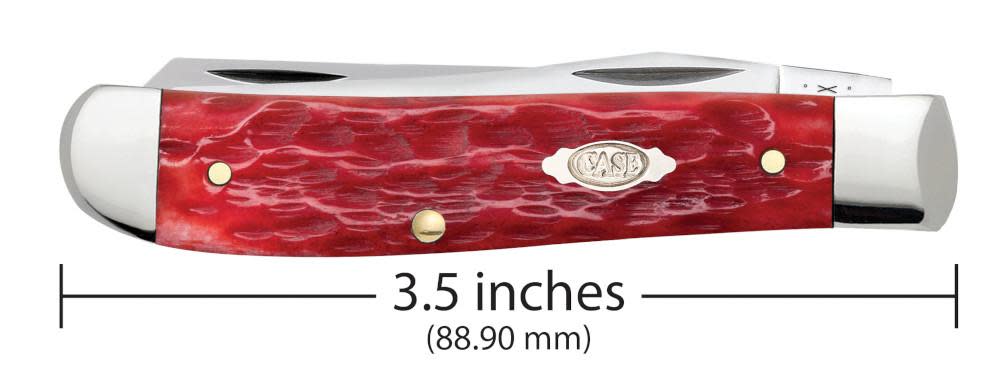 Peach Seed Jig Dark Red Bone CS Mini Trapper Knife Dimensions