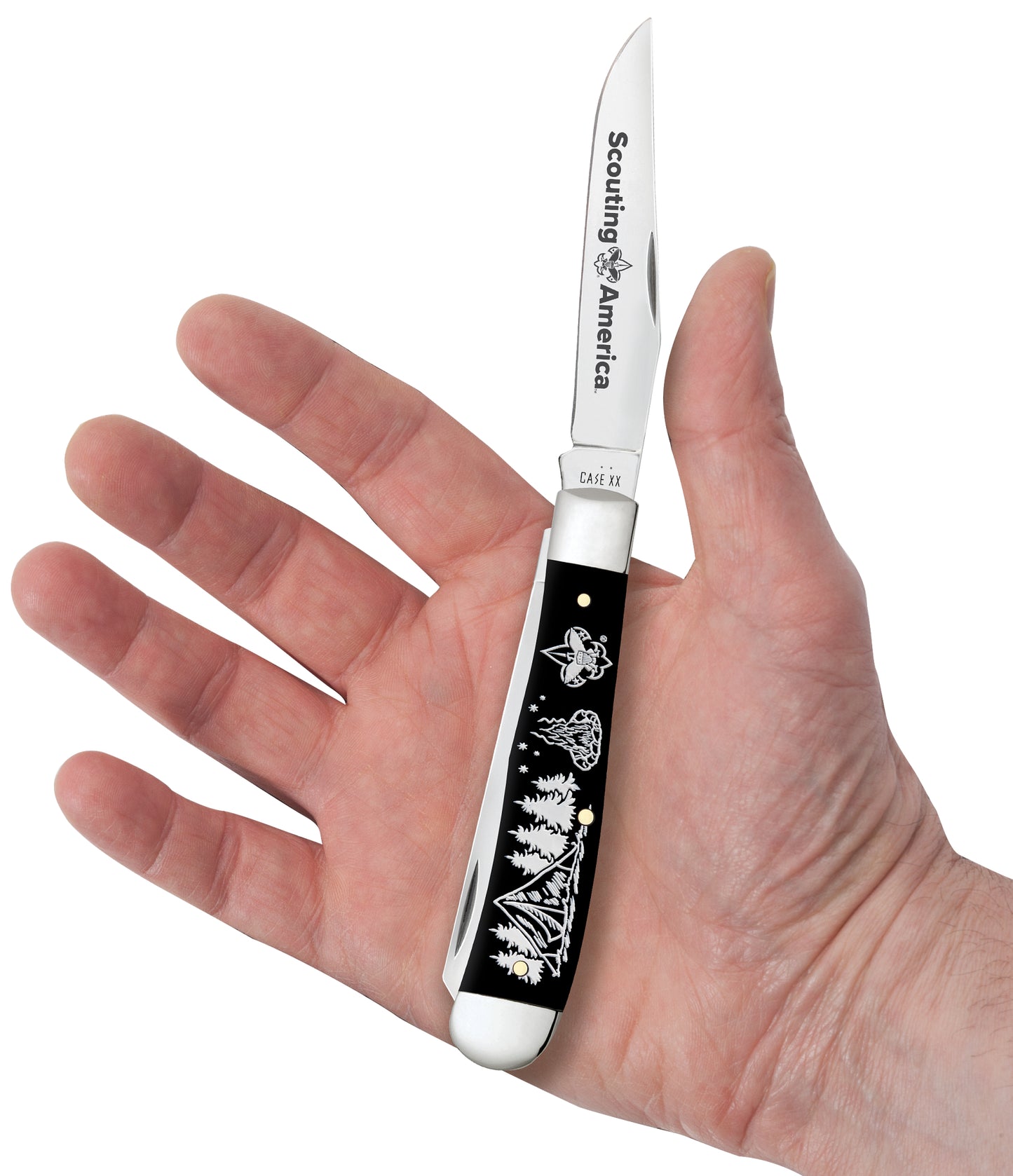 Scouting America Embellished Smooth Black Synthetic Trapper in Hand