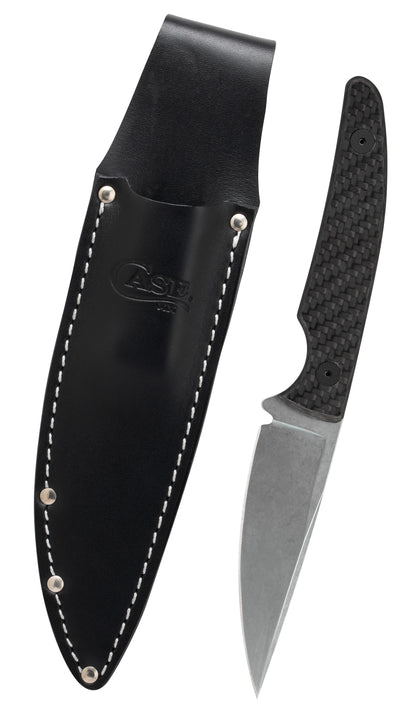 Black Carbon Fiber Weave Hunter CT2 and Embellished Leather Sheath Front View