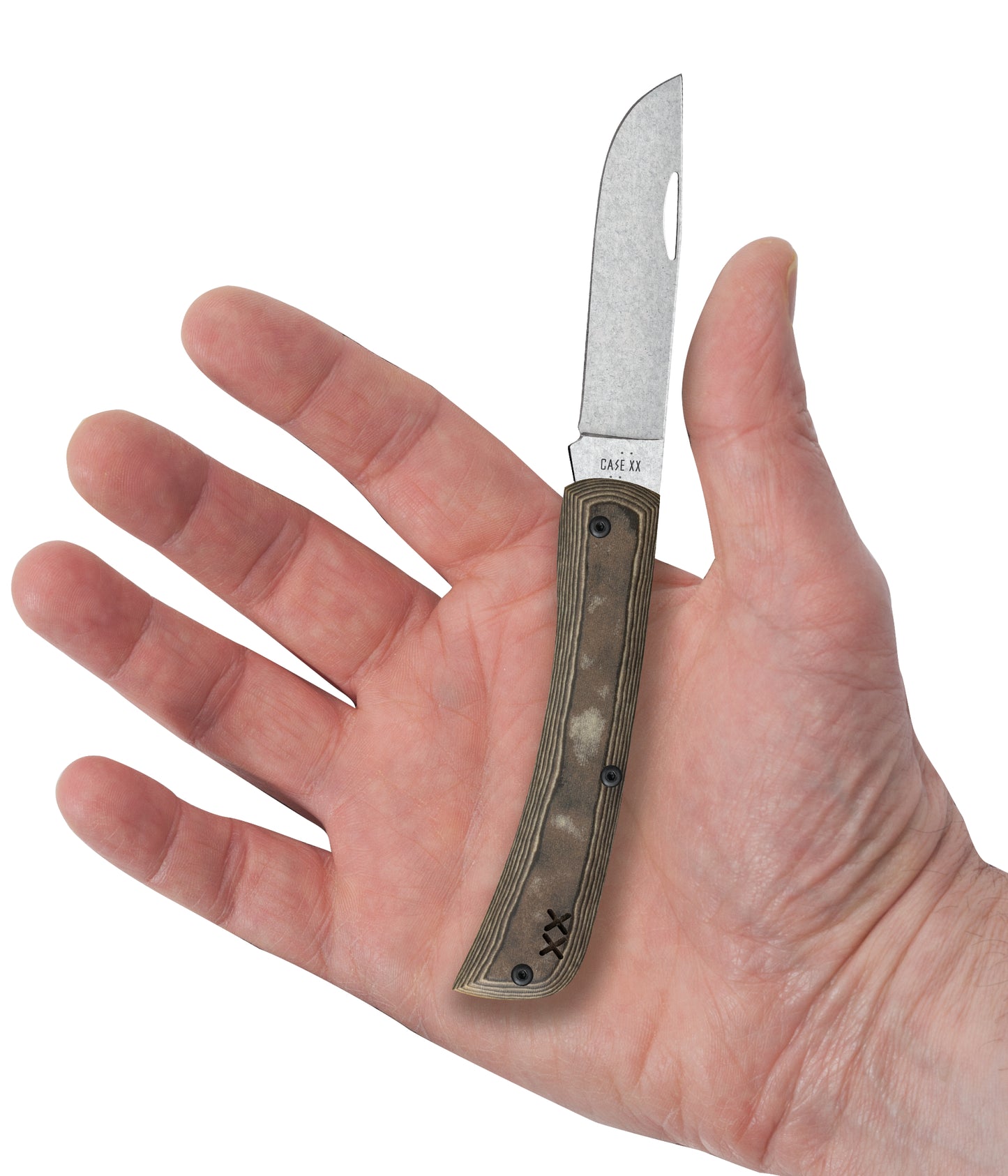 CROSSROADS SERIES - Black & Tan Richlite w/ Black G-10 - Smooth Sod Buster® Jr (XR10137 S35VN) in Hand