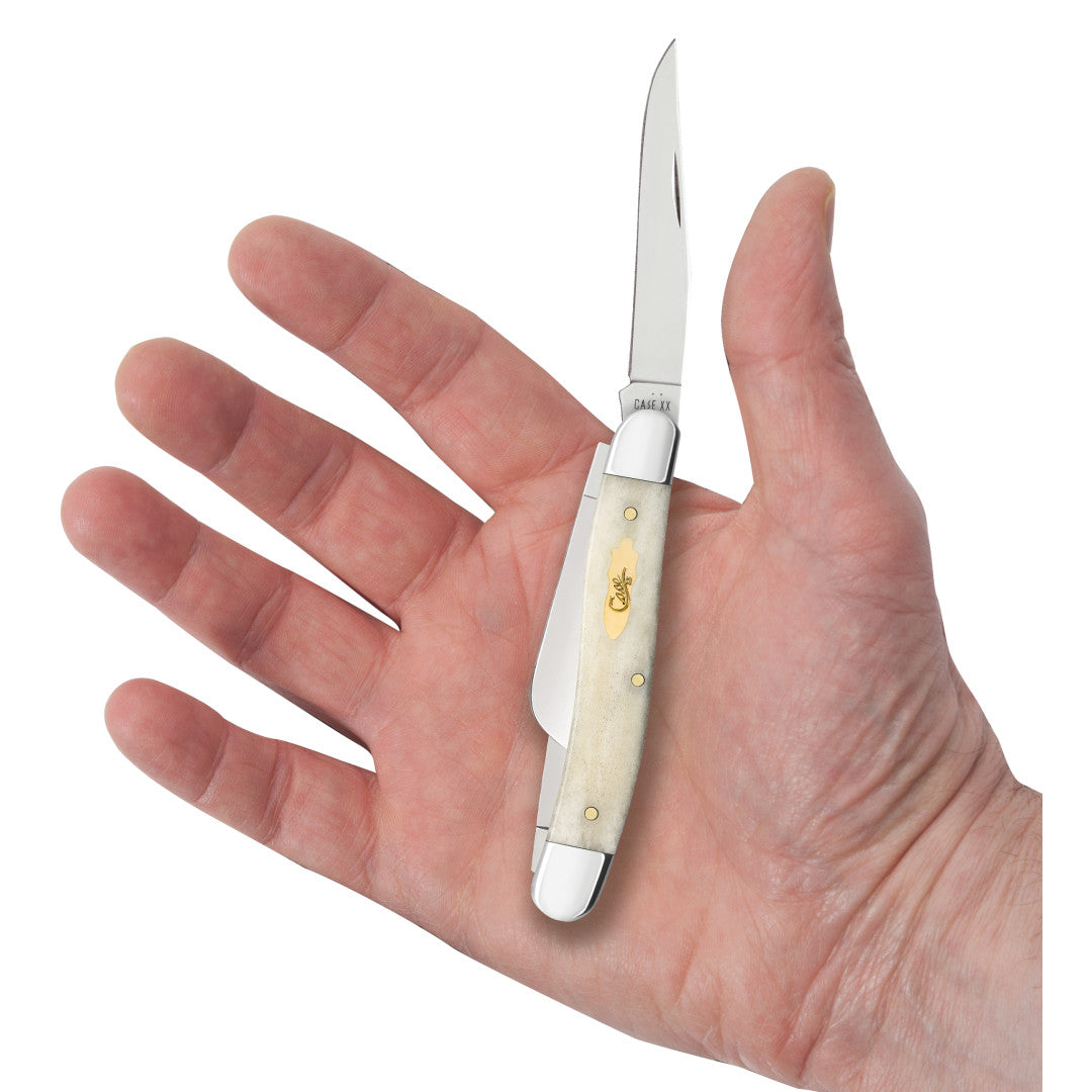 Smooth Natural Bone Medium Stockman - Brass Bomb Shield in Hand