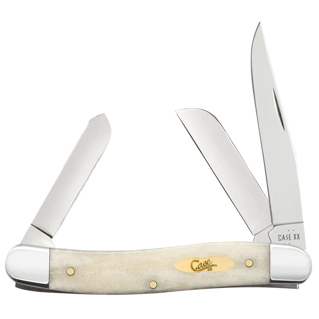 Smooth Natural Bone Medium Stockman - Brass Bomb Shield Front View