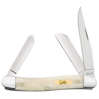 Smooth Natural Bone Medium Stockman - Brass Bomb Shield Front View