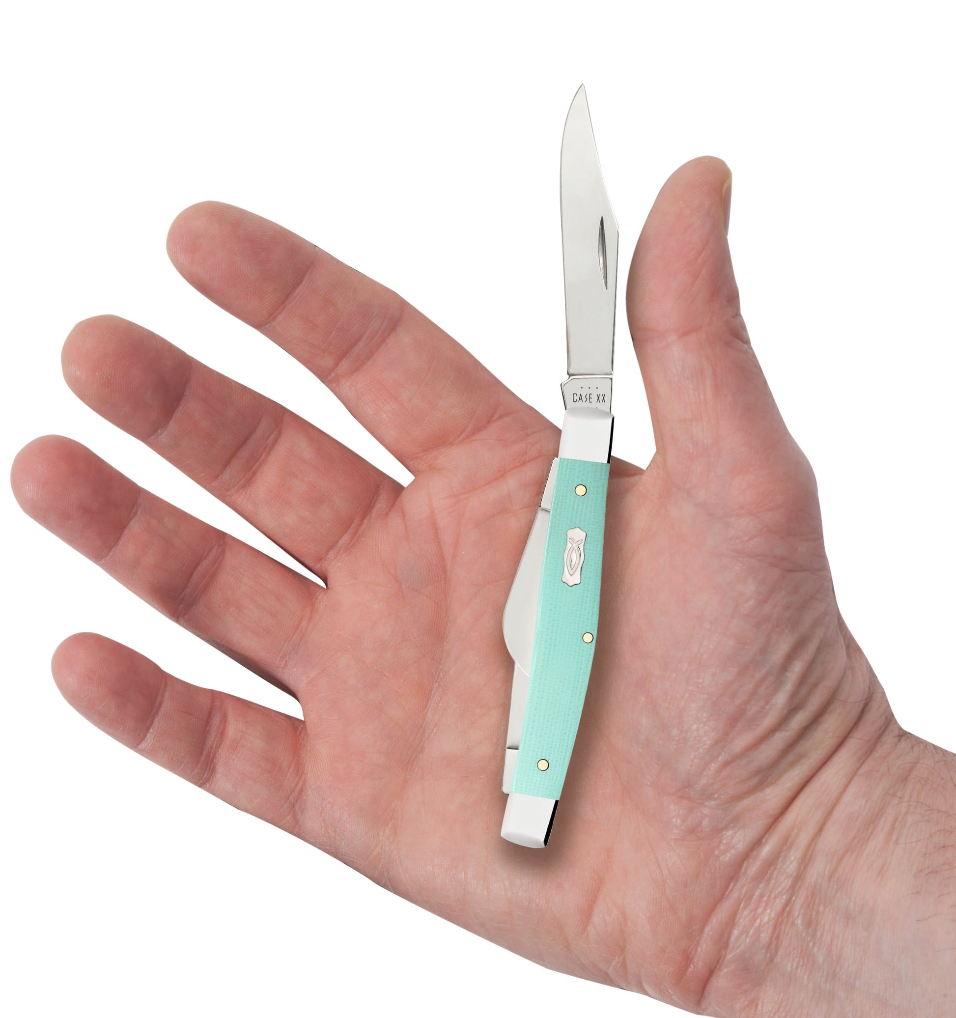 Smooth Seafoam Green G-10 Medium Stockman In Hand