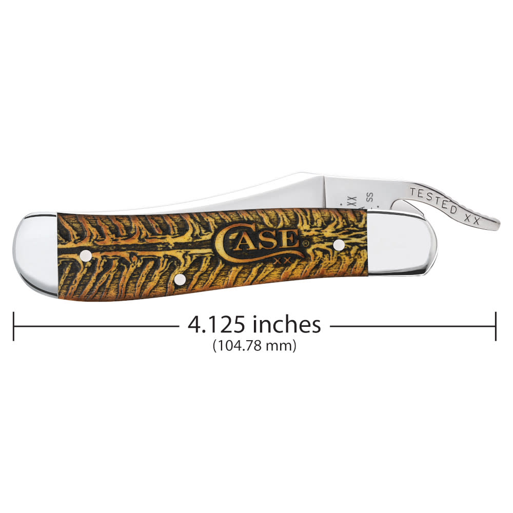 Golden Pinecone Embellished Natural Bone RussLock® with  Amber Color Wash and Black Definition Dimensions