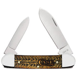 Golden Pinecone Embellished Natural Bone Canoe with Amber Color Wash and Black Definition front view