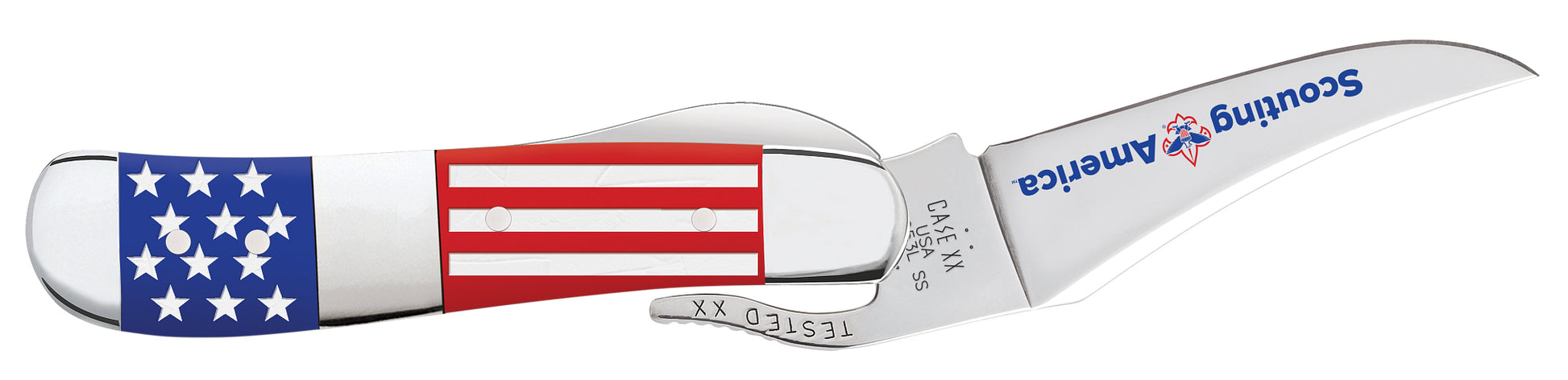 Scouting America Embellished Smooth Blue / Red Synthetic Center Bolstered RussLock® Open