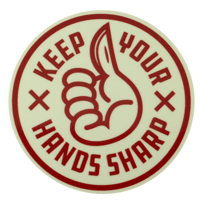 "Hands Sharp" sticker from the Set of 6 Case Sticker Pack