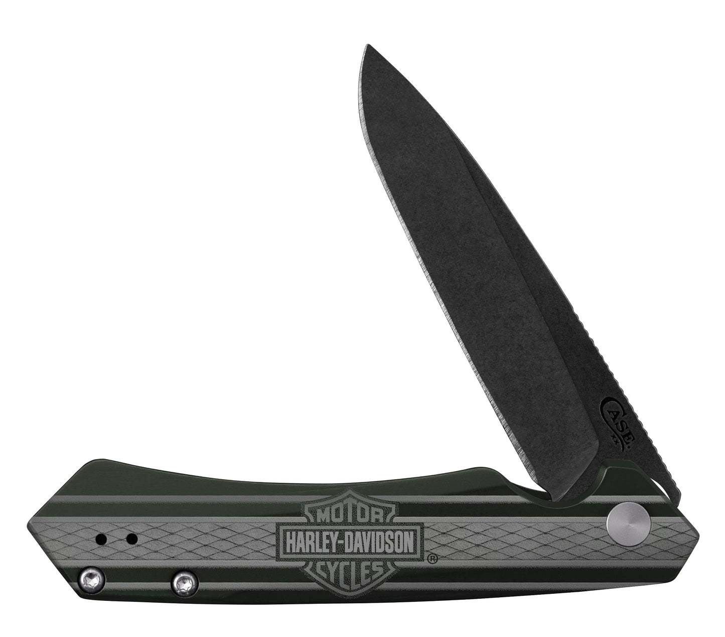 Harley Davidson® Embellished Smooth OD Green Anodized Aluminum Handle Kinzua Front View