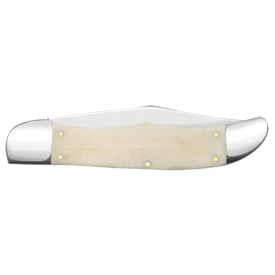 Smooth Natural Bone Folding Hunter - Brass Bomb Shield Closed