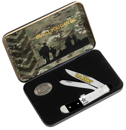 U.S. Army Smooth Black/White Synthetic Trapper Gift Set packaging showing the knife.