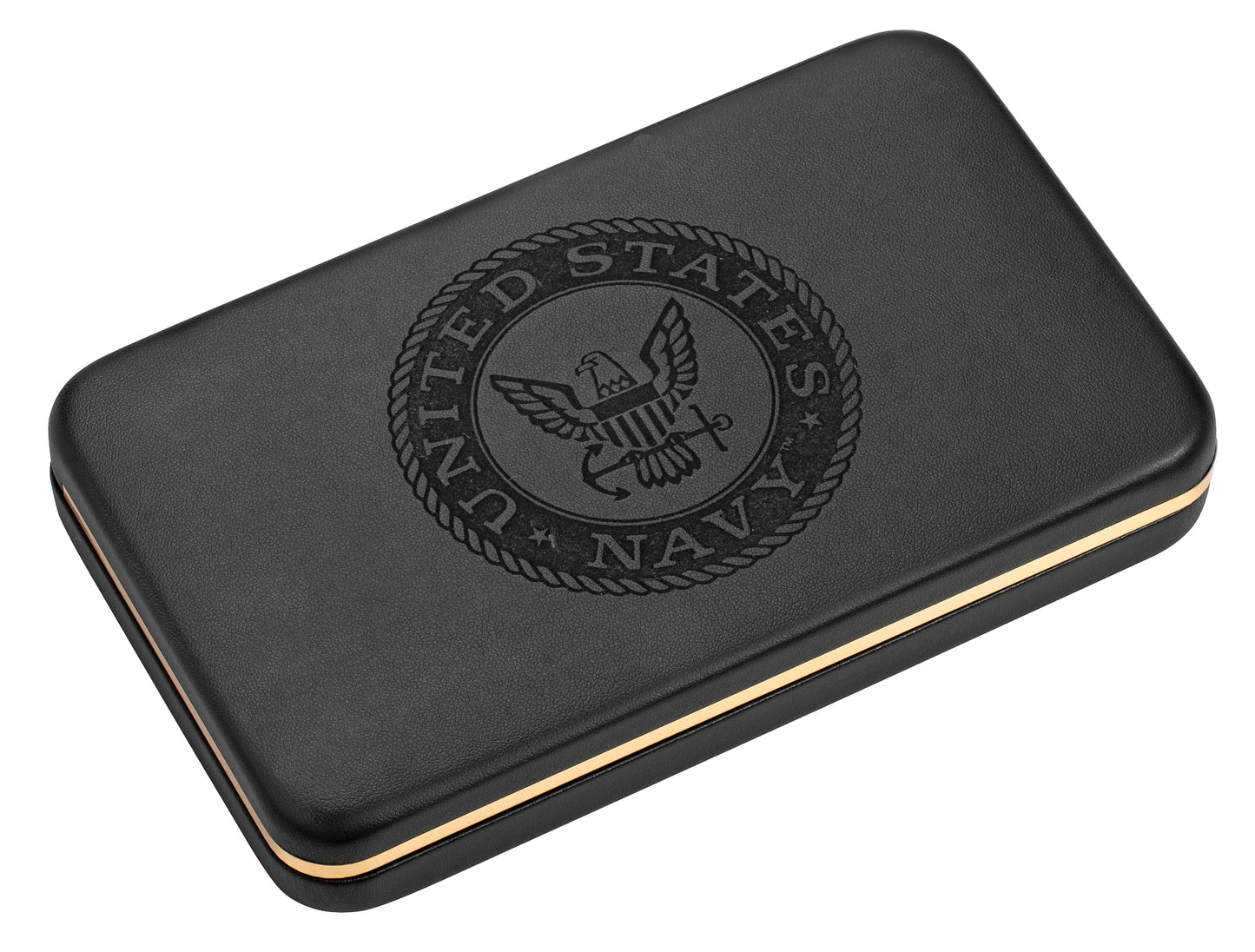US Navy® Embellished Smooth Black Synthetic Trapper Gift Set  in Packaging with Lid Closed