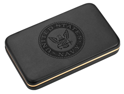 US Navy® Embellished Smooth Black Synthetic Trapper Gift Set  in Packaging with Lid Closed