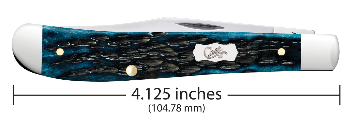 Pocket Worn® Peach Seed Jigged Mediterranean Blue Bone Slimline Trapper Dimensions