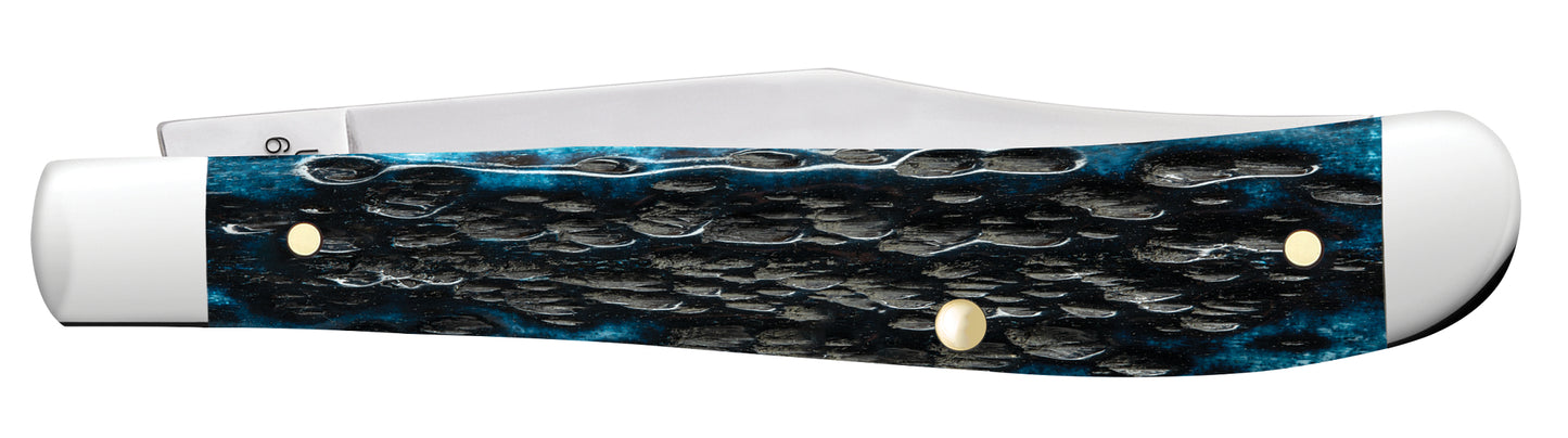 Pocket Worn® Peach Seed Jigged Mediterranean Blue Bone Slimline Trapper Closed