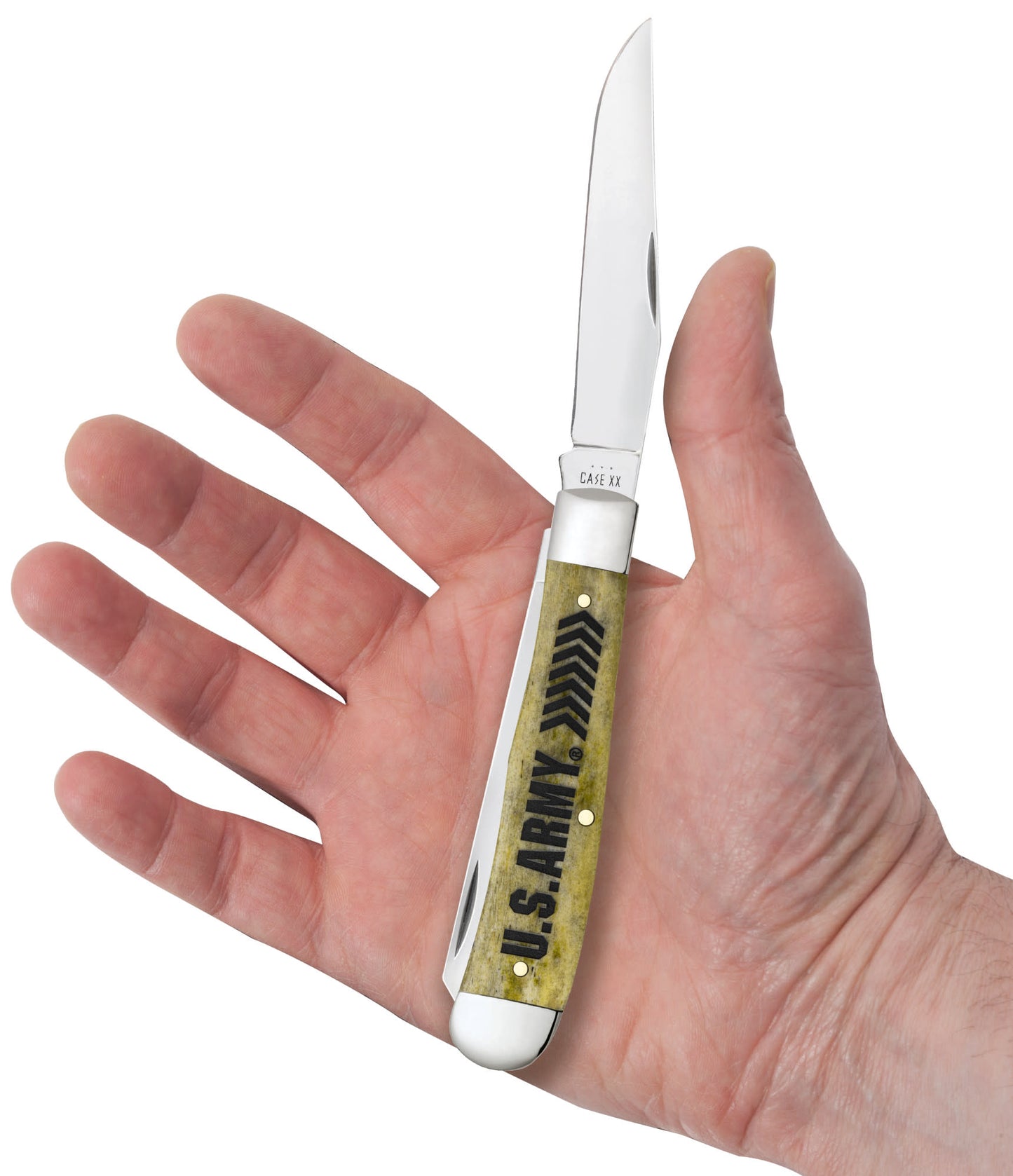 U.S. Army Embellished Smooth Olive Green Bone Trapper in hand.